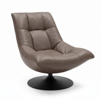 Fauteuil pivotant en cuir PU gris, fauteuil d'appoint ergonomique design avec base pivotante ronde en métal pour villa, hôtel, salon