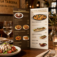 Impression de menus de restaurant pliés sur mesure, menus en papier à deux volets avec dorure à chaud pour bistro espagnol, café occidental, hôtel