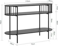 Table console noire à 3 niveaux en métal et bois, avec structure en fer, extra profonde, pour couloir, table d'appoint de canapé, étagère de rangement pour la maison