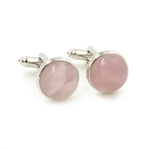 Boutons de manchette élégants en pierre d'agate rose personnalisés, accessoire de mode, chemise de costume pour homme, smoking de mariage, coffret cadeau de bijoux à la mode - Product Image 1