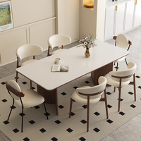 Delifeng Ensemble de table à manger en bois massif de style crème, planche de roche rectangulaire simple moderne, support complet, bambou pour meubles de maison pour