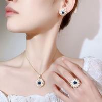 Conjunto de Joyería de Lujo de Alta Gama con Esmalte y Zafiro, Adornado con Diamantes CZ, para Ella, Impresionante Conjunto de Esmalte y Zafiro