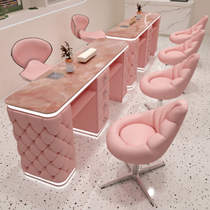 Pink Marble Nail Table Set Adjustable Pedicure Chair Salon Spa Furniture With Storage Drawers - Product Image 4