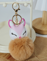 Porte-clés Renard Mignon, Porte-clés Pompon en Fourrure de Lapin Tendance, Pendentifs de Sac en Acier Inoxydable avec Animaux de Dessin Animé, Décoration
