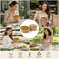 Bols en papier kraft jetables personnalisés, contenants ronds pour salades avec couvercles transparents pour la restauration à emporter, les traiteurs et les épiceries