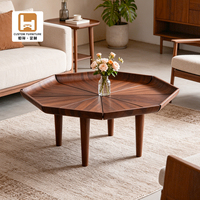 Table basse octogonale personnalisable en noyer, style pétale, moderne, pour salon, hôtel, villa, maison et projets d'appartements