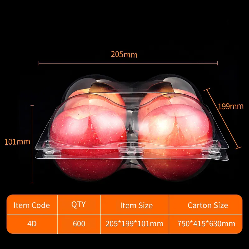 1 2 4 6 hücreleri tek kullanımlık PET plastik kapaklı kutu ambalaj gıda konteyner özel meyve şeffaf kapaklı elma ambalaj kutusu