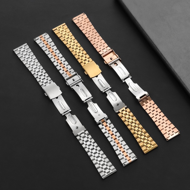 Wholesale 5 Bead Stainless Steel Watch Strap Quick Release 10/12/16/16/18/20/22mm Folding Buckle Metal Watch Band Women Straps