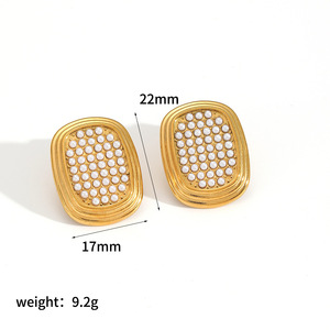 ต่างหูสแตนเลสทรงรีทรงเรขาคณิตไมโครอินเสิร์ทชุบทองสำหรับผู้หญิงเครื่องประดับปาร์ตี้ TE60300-PL - Product Image 5
