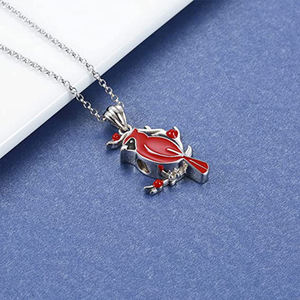 Collar con urna de <span class=keywords><strong>Cardinal</strong></span> rojo para cenizas, recuerdo de cremación de pájaro, regalo conmemorativo, joyería para mujeres, mensajeros religiosos - Product Image 5