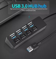 4 puertos Super Speed USB 3,0 Hub interruptor de encendido/apagado 5Gbps adaptador divisor Micro USB de alta calidad Cable azul Micro USB 3,0 HUB Stock