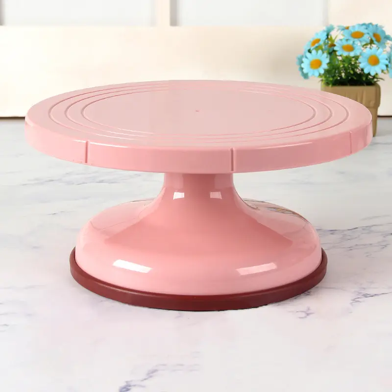 Plato giratorio de plástico rosa para pastel, suministro de repostería, utensilios de cocina, Soporte redondo para pasteles, accesorios de cocina