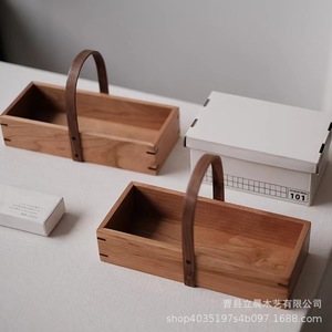 Boîte de rangement en bois avec poignée, panier rectangulaire portable pour cuisine, salle de bain, bureau, organisation d'ustensiles, fruits, baguettes - Product Image 2
