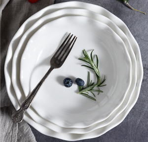 Ensemble de bols en céramique à bord festonné avec logo personnalisé, bols de service empilables à bord ondulé, bols à salade et à pâtes, pour hôtel, restaurant, mariage, fête - Product Image 5