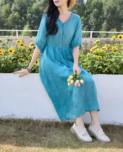 Nhà Máy Bán Buôn Linen Giản Dị Dresses Của Phụ Nữ Quần Áo Cộng Với Kích Thước Dresses Mùa Hè Thanh Lịch Của Phụ Nữ Dài Dresses