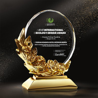 Trophée de Récompense Fleur Rose Dorée Personnalisé en Cristal, Cadeau Souvenir – MH-NJ00737
