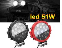 Phare de travail LED rond de 7 pouces 51W, 17 LED, projecteur de conduite, lampe auxiliaire pour voiture, camion, SUV, tout-terrain