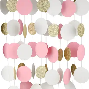 5 Pack 50ft Glitter Papier Guirlande Cirkel Dots Opknoping Decor, Papier Banner Voor Baby Shower, Verjaardag, Nursery