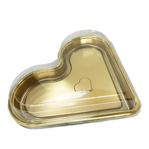 A forma di cuore oro grande sushi salsa di soia pesce vassoio per feste porta via scatola di imballaggio scatole di plastica cuore vassoio di plastica