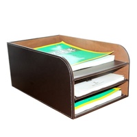 Organisateur de bureau moderne en cuir PU LG8171 à 3 niveaux empilables, porte-papeterie et magazines, cadeau d'entreprise