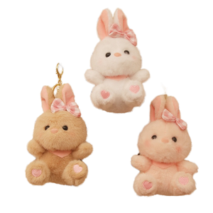 Portachiavi Coniglietto di Peluche Carino con Fiocco Rosa <span class=keywords><strong>e</strong></span> Zampe a Cuore, Morbido Ciondolo Coniglio Imbottito per Decorazione Borsa <span class=keywords><strong>e</strong></span> Zaino, Adorabile - Product Image 6
