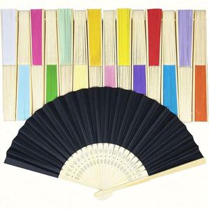 Éventail pliant chinois blanc et noir en tissu et bambou pour la danse, les fêtes, les mariages, les cadeaux et la décoration - Product Image 3