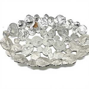 Silver Leaf Bowl Metal Oval Decorative <b>Basket</b> Cutout Textured Centerpiece Fruit Serving Dish Luxury Home Table Decor - Product Image 1