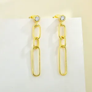 Hot Top Selling Zirconia Diamond Fine Jewelry 925 Silver 18K Gold Plated Earrings Stud Earrings For Women Jewelry Long Earrings