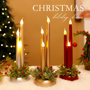 Ensemble de bougeoirs électroniques LED à 3 bâtons sur base ronde pour mariage, banquet, Noël, maison, villa, cadeau de fête, décoration - Product Image 2