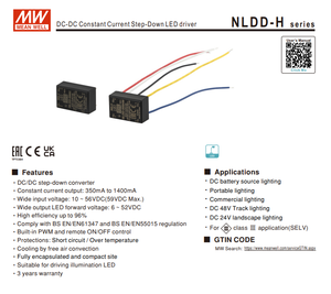 MEAN WELL NLDD-1200H 60W 1200mA 6‑46VDC DC-DC Driver LED à courant constant abaisseur de tension 10‑56VDC Type à broches d'entrée - Product Image 2