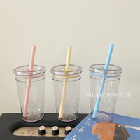 Gobelet en plastique populaire grande capacité 450 ml avec paille, tasse à café transparente DIY pour boissons froides, gobelet portable minimaliste pour l'été