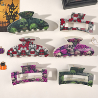 Pinces à cheveux Halloween imprimées UV, accessoires pour cheveux carrés creux, pinces à cheveux rectangulaires en plastique imprimées pour les filles, pour les fêtes