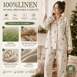 XIAJIE 定制 100% 亚麻夏季女式睡衣套装透气环保弹力腰带两件套睡衣 - Product Image 2