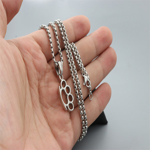 Brass Knuckle Pendant Necklace Silver White Zinc Alloy <b>Titanium</b> Steel Themed Pendant Gift Jewelry - Product Image 4