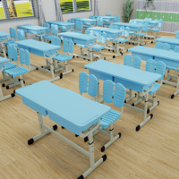 Bureau et chaise d'école double ergonomiques modernes à hauteur réglable avec tiroir pour salle de classe, structure en acier pour étudiants