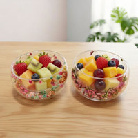 Bol à dessert en verre borosilicate à double paroi avec décoration de fleurs séchées, bol de service pour salade, crème glacée, collations, cadeau de fête pour la cuisine