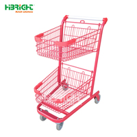 Chariot de courses robuste de style américain à double niveau, en métal, à 2 niveaux, pour supermarché, commerce de détail, épicerie