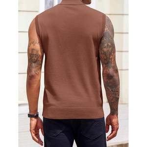 2025 <b>Men's</b> Casual Hippie Knitted Tank Tops Slim Fit Sleeveless Mock <b>Turtleneck</b> <b>Sweater</b> Vest Pullover - Product Image 3