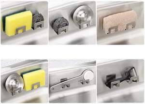 Porta spugna in acciaio inossidabile accessori per il bagno da cucina senza perforazione organizzatore porta spugne per stendibiancheria con scarico autoadesivo - Product Image 6