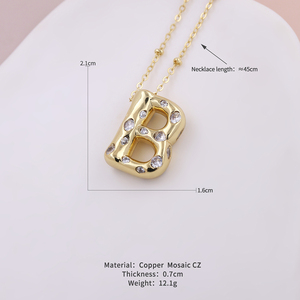 Ciondolo con scritta di moda in zircone personalizzato <span class=keywords><strong>24K</strong></span> placcato oro argento ottone rame catena gioielli collana - Product Image 3
