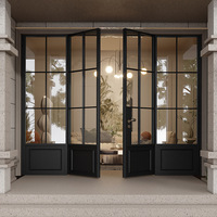Porte double à battants en aluminium avec cadre en verre, design contemporain, anti-effraction, marque Leadrew, personnalisation en gros