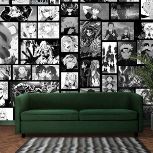 Papiers peints amovibles à coller et décoller avec des personnages d'anime, des mangas japonais en noir et blanc - Product Image 2