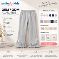 Smiledotkids Pantalon évasé personnalisé pour enfants, gris, avec ourlet à volants, nœud floral, taille élastique, OEM ODM, pour petites filles, vente en gros