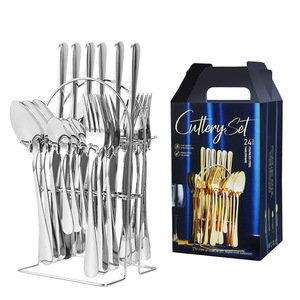 Haute qualité <span class=keywords><strong>en</strong></span> acier inoxydable couverts couteau fourchette cuillère 24 pièces ensemble cuisine argenterie couverts ensemble boîte-cadeau - Product Image 6
