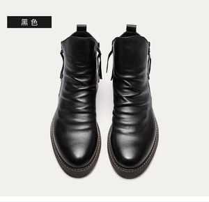 Vintage Unisex PU Leather Boot Women Luxury Casual Round Toe Double Zip Ankle Boots Men Business Formal Dress Chelsea Rider <strong>Shoe</strong> - Product Image 3