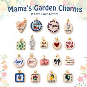 Mama's Garden | Brass 18K Gold Plated Hand Painted Charms for Jewelry Making | Mom, Family <b>Love</b>, Flower & Fruit Pendants - Product Image 1