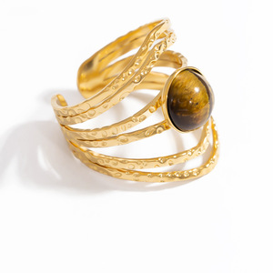 Anillos de Moda con Forma Geométrica, Incrustaciones de Piedras, Joyería para Fiesta, Chapado en Oro de 18K, Acero Inoxidable para Mujer - Product Image 5