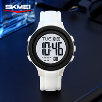 SKMEI 2458 jam tangan olahraga Digital, arloji warna putih Stopwatch waktu ganda