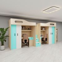 Cama Alta Moderna y Contemporánea de Madera que Ahorra Espacio, con Escritorio Integrado, Armario y Guardarropa, Tamaño Completo, Ecológica, Azul, para Uso Escolar y Hotelero