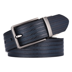 <span class=keywords><strong>Ceinture</strong></span> en <span class=keywords><strong>cuir</strong></span> <span class=keywords><strong>bleu</strong></span> <span class=keywords><strong>marine</strong></span> à imprimé lézard pour <span class=keywords><strong>homme</strong></span>, personnalisable, avec boucle en métal mat - Product Image 1